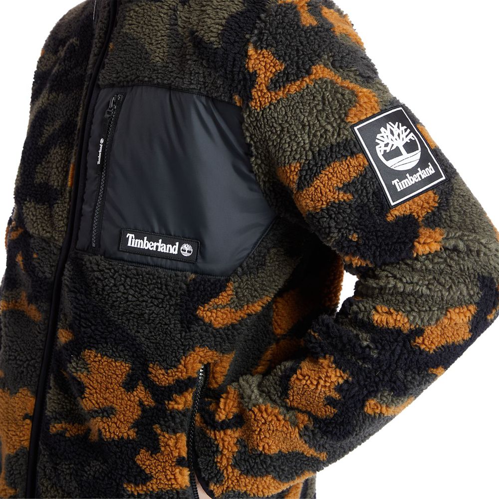 Jaqueta Masculino - Timberland Camo Recycled Fleece - UKSIY2183 - Pretas/Verdes/Marrom